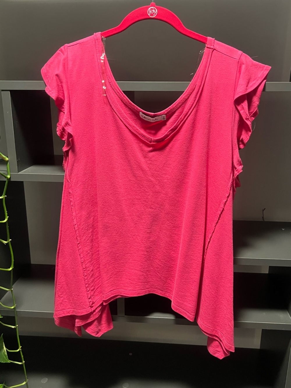 4 / $20 Bright Pink Flutter Sleeve Sharkbite Hem Women's Top